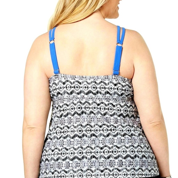 (NWT) Go by Gossip Black/Blue Printed Keyhole Swimsuit Tankini Top Plus Size 1X - Picture 7 of 7